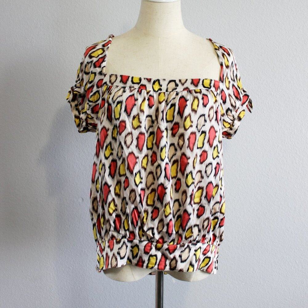 GUESS 100% SILK STRETCH SATIN FABRIC SIZE LARGE LEOPARD ANIMAL PRINT